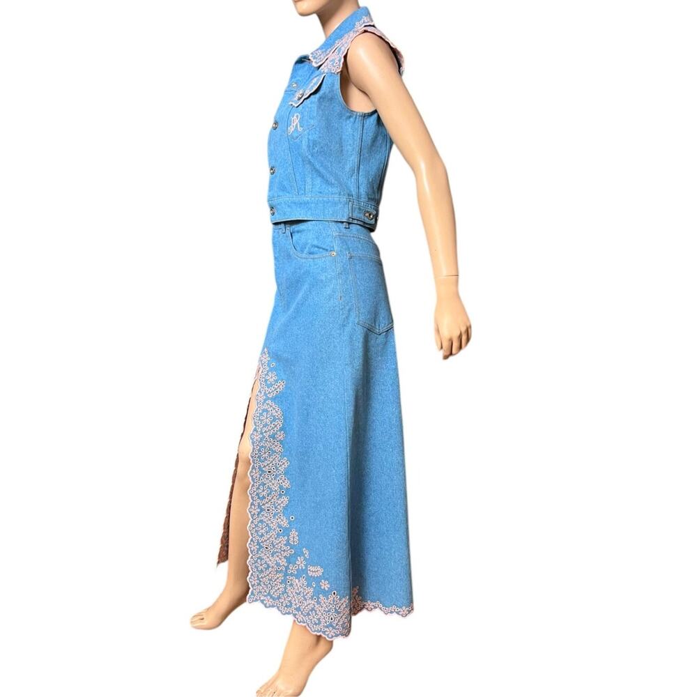 PACO RABANNE Embroidered Denim Set of Skirt and Jacket in Blue size 38 - Picture 8 of 16